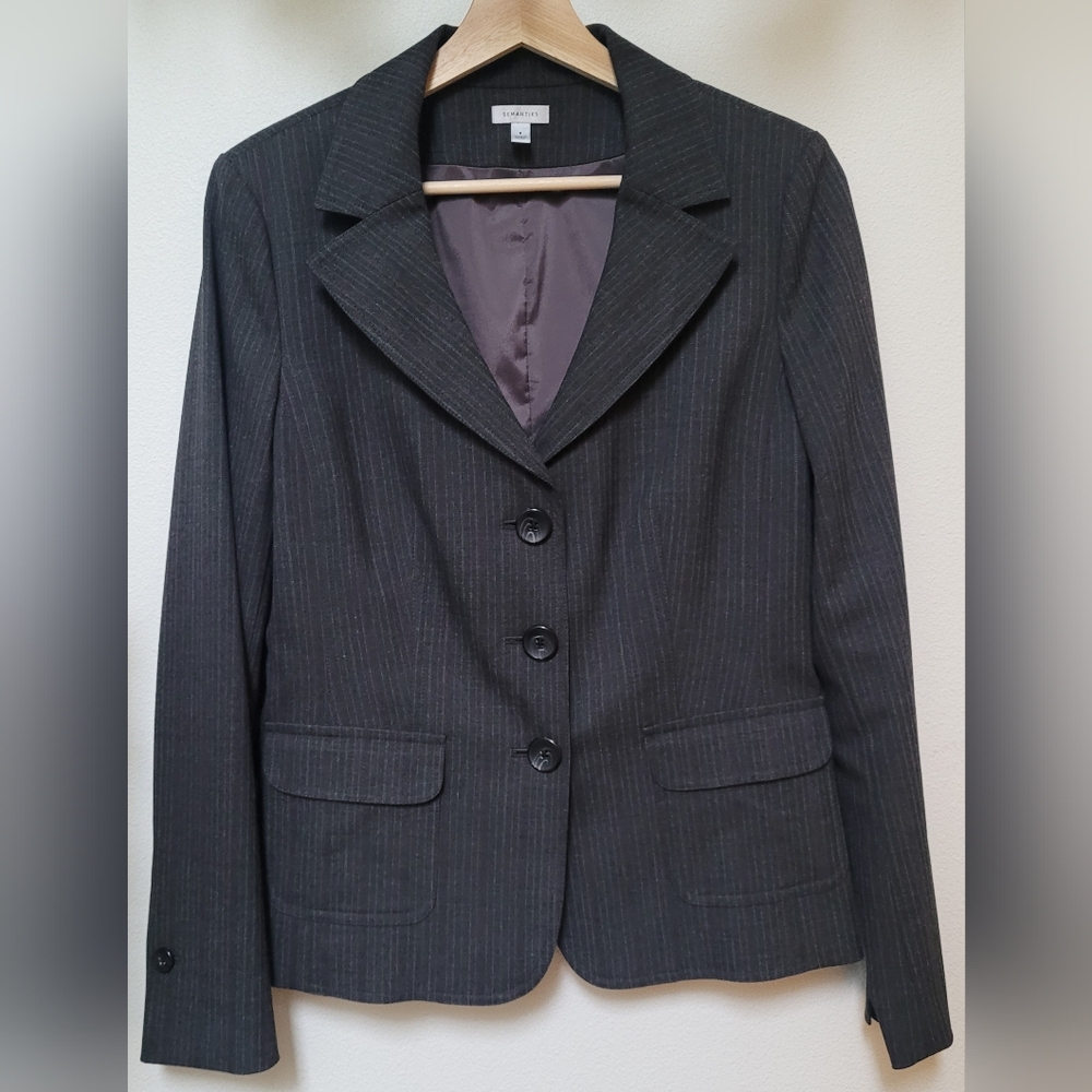 Semantiks Vintage Pinstriped Blazer - Charcoal Gray, Red & White